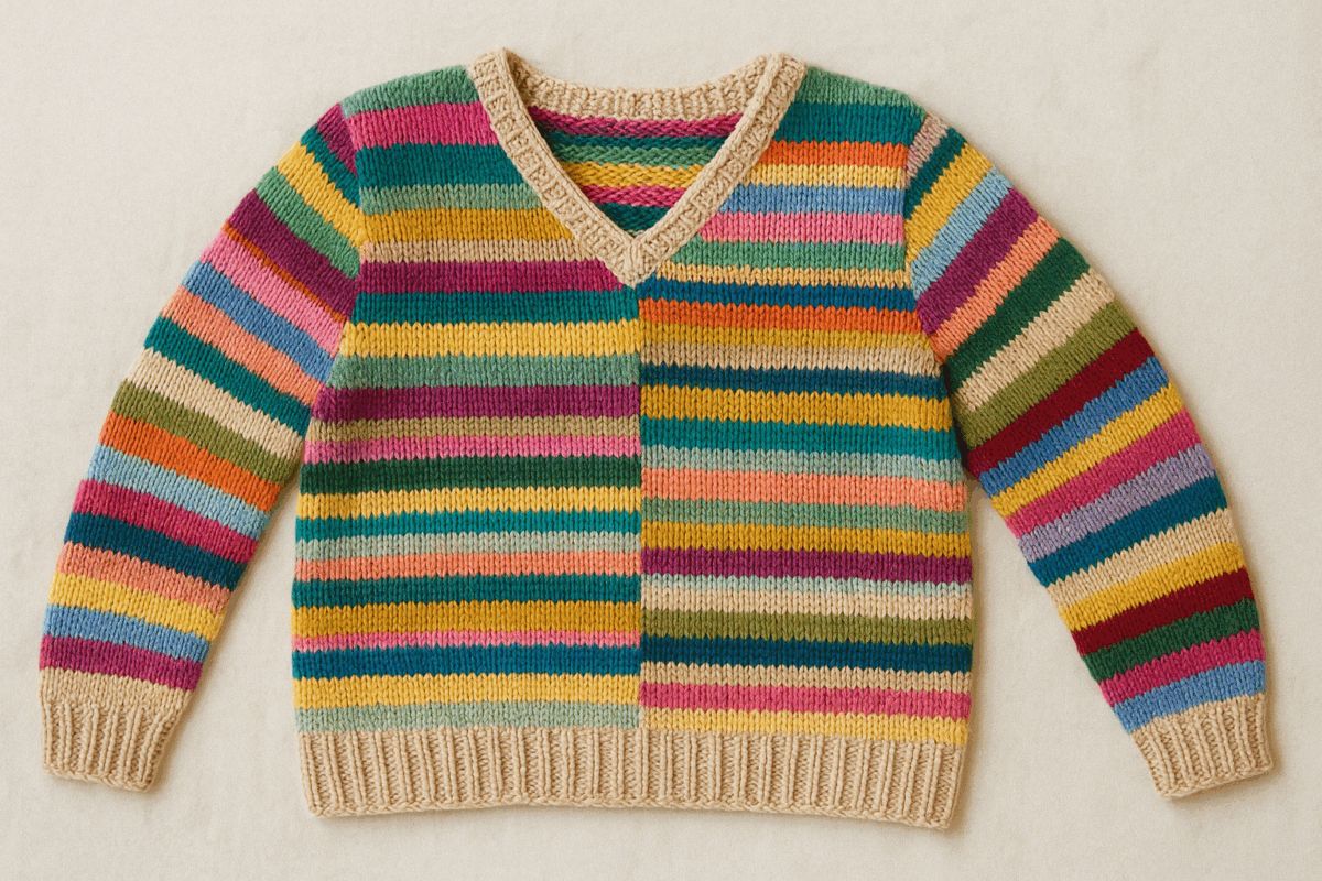 Stribet sweater af restegarn